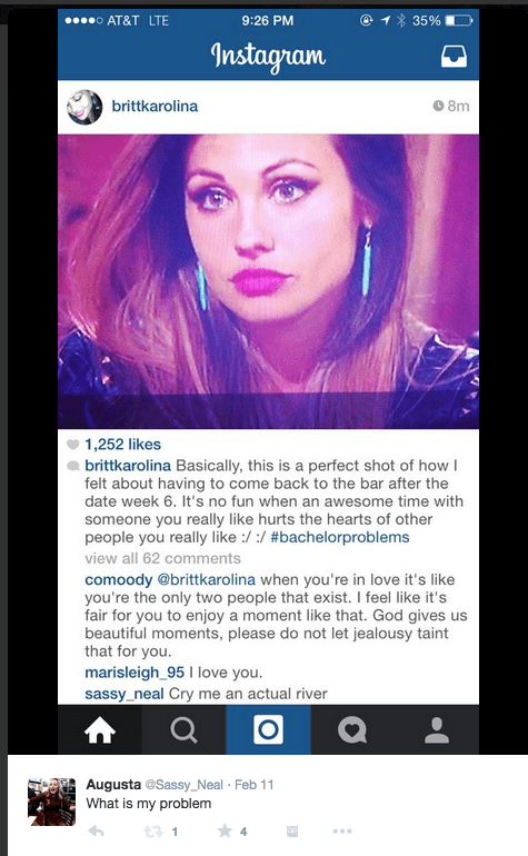 I tweeted this screenshot of an instagram because i am sophisticated and mature and exercise self control